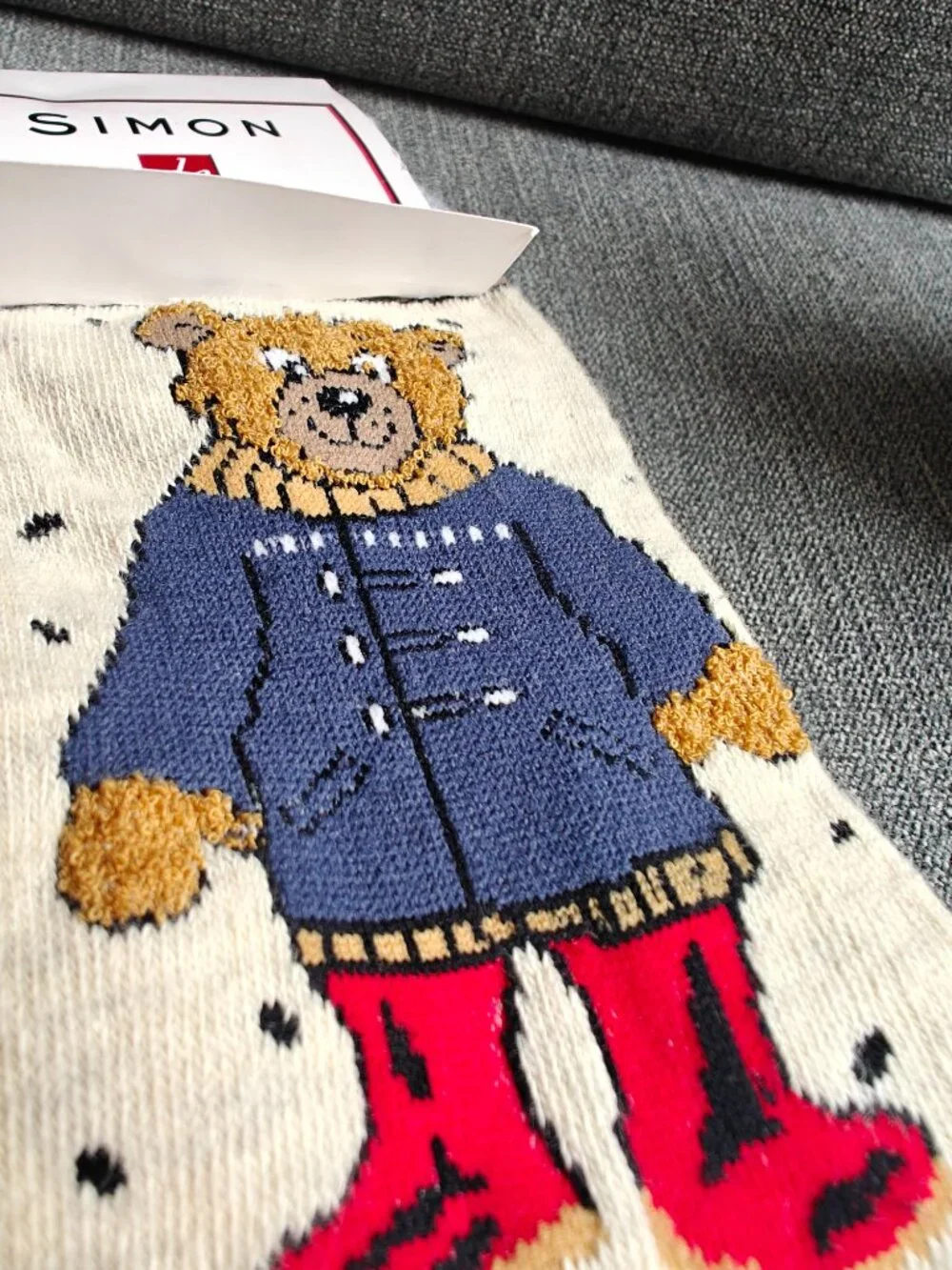 NWT Simon de Winter Duffle Coat Teddy Bear Knit Crew Socks Winter Vintage